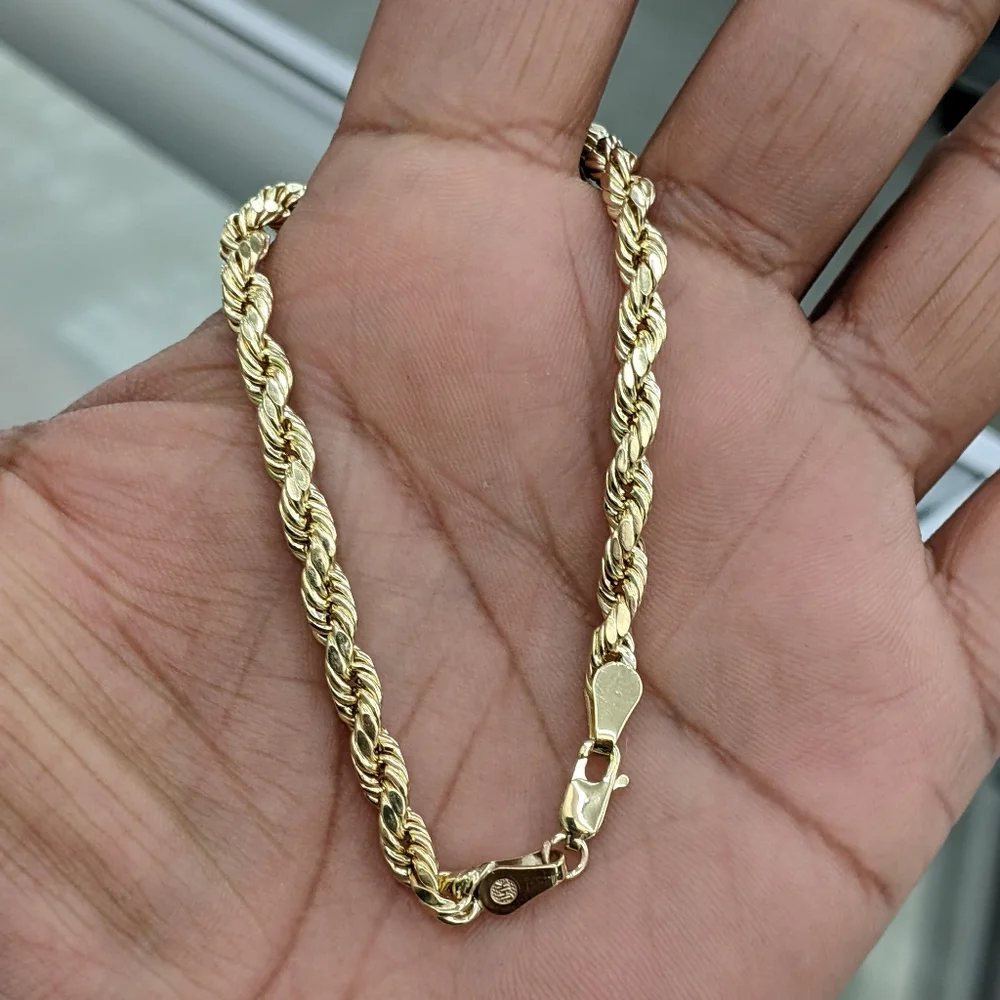 14kt Real Gold Rope Bracelet 5mm 8 Inch - Picture 5 of 9